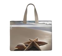 Starfish Seashell Sandy Beach Print Large Capacity Canvas Tote File Bag For Women Men Document Office Travel Shopping