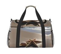 Starfish Seashell Sandy Beach Print Large Capacity Outdoor Travel Duffel Bag, Black, One Size