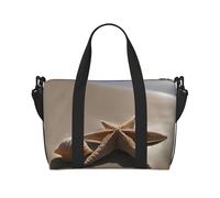 Starfish Seashell Sandy Beach Print oblique across Hand Travel Bag Polyester Women Men Overnight Duffel Carry-on Tote Bag, Black, One Size, Black, One Size