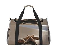 Starfish Seashell Sandy Beach print Overnight Bags for Women and Men Shoulder Bag Carry On Bag for Traveling Travel Essentials, Black, One Size