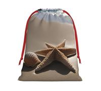 Starfish Seashell Sandy Beach Print Reusable Drawstring Gift Bags For Candy Bag Birthday, Wedding Or Daily