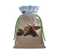 Starfish Seashell Sandy Beach Print Small Drawstring Pouch For Gifts,Reusable Gift Bag,For Holiday And Party Presents