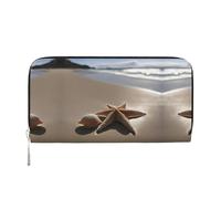 Starfish Seashell Sandy Beach Print Spacious Trendy Leather Hand Wallet Women Wallet Clutch for Casual and Travel Use, Black, One Size, Art