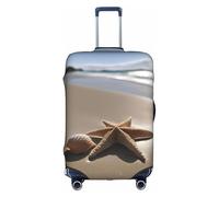 Starfish Seashell Sandy Beach Print Travel Elastic Suitcase Luggage Baggage Cover Protector, Washable And Anti-Scratch, White, L