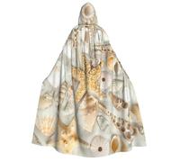 Starfish Seashell Sandy Beach print Unisex Medieval Viking Hooded Cape Cloak for Halloween Cosplay, Christmas Party Costume Outfits