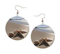 Starfish Seashell Sandy Beach Printed Round Earrings For Women, 1 Pair Lightweight Leather Pierced Earrings Set Trendy Jewelry Gifts For Women Girls