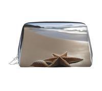 Starfish Seashell Sandy Beach Printed Zippered Toiletry Bag, Wide Open Storage Case for Personal Care Items and Cosmetics