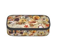 Starfish Seashell Sandy Beach Theme Large Pencil Case for Girls and Boys, Aesthetic Pencil Bag with Multi Compartments for Adults, Office Stationary Organizer Practical for Kids Teenage Women Men