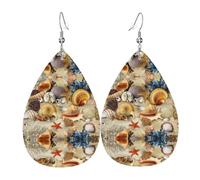 Starfish Seashell Sandy Beach Theme Leather Earring For Women Teardrop Pierced Leather Earrings Set Birthday Xmas Jewelry Gifts For Women