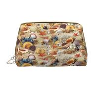 Starfish Seashell Sandy Beach Theme Leather Hand-Held Zipper Makeup Bag Cute Make Up Case Large Wide-Open Pouch Pen Case