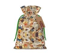 Starfish Seashell Sandy Beach Theme Print Christmas Drawstring Gift Bags Holiday Present Sack Xmas Decor Reusable Pouches