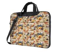 Starfish Seashell Sandy Beach Theme Print Laptop Case Sleeve with Shoulder Strap,Pocket,Fits 13/14/15.6 inch Laptop Notebook