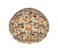 Starfish Seashell Sandy Beach Theme Print Shower Cap,Elastic And Reusable Bath Hair Hat For Long Hair,Large Waterproof Shower Bonnet,For Women Men Kids
