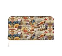 Starfish Seashell Sandy Beach Theme Print Spacious Trendy Leather Hand Wallet Women Wallet Clutch for Casual and Travel Use, Black, One Size, Art