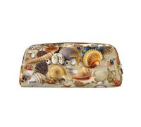 Starfish Seashell Sandy Beach Theme Printing Leather Pencil Pouch Pen Case Elegant and Practical Bag for Students Perfect for Office School