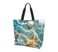 Starfish Seashell Tote Bag Women's Shoulder Handbags Ocean Beach Shopping Bags Water-Resistant Large Handbag with Inner Pocket for Work Travel School