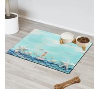 Starfish Seashells Fishnet Boat Pet Feeding Mat for Cat Dog Water Bowl Food Mats Pet Feeding Mats Absorbent Nti-Slip Contain Spills Protects Floors Placemat 43.1 x 76.2 cm