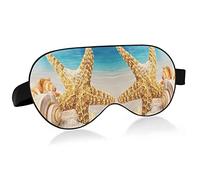 Starfish Seashells on The Beach with Blue Sky Eye Masks Cover Blocks Light Sleep Mask Shade Cover Blindfold Relaxing Eyeshade Cover with Adjustable Head Strap for Men Women Kids