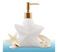 Starfish-Shaped Soap Dispenser, White Ceramic Lotion Bottle with Noble Golden Matte Pump, Ocean Themed Décor for Kitchen Sink or Bathroom