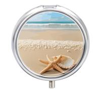 Starfish Shell and Beach Pill Box Round Portable Small Pill Case Waterproof Travel Pill Box Organizer for Pocket Purse and Daily Convenience