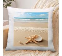 Starfish Shell and Beach Pillowcase Linen for Home Use, Soft Comfortable Pillow Cover with Invisible Zipper, Breathable Pillow Cases 45x45cm for Luxury Hotel, Living Room, Bedroom