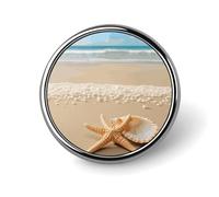Starfish Shell And Beach Round Badge Cute Enamel Lapel Pin Brooches Button Pin Personalized Clothing Decoration Unisex Badge Holder Hats Bags Shirts Decor