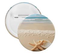 Starfish Shell And Beach Tinplate Badge Personalized Round Brooch Large Craft Button Suitable for Teachers, Nurses, Doctors, Staff, Party Gift Accessories, 12PCS, Plastic, plastics