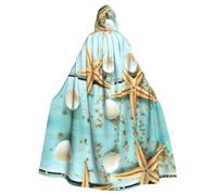 Starfish Shell Blue Wood On Beach Scenery Print Hooded Cloak Cape Costume Robe
