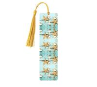 Starfish Shell Blue Wood On Beach Scenery Print Wooden Bookmark Bookmarks with Tassels Book Marks for Reading Hardcover Books Notebooks