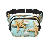 Starfish Shell Blue Wood On Beach Scenery Square Double Layer Waist Bag Belt Fanny Pack Purse with Adjustable Strap, Running, Travel, Hiking