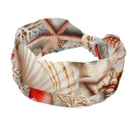 Starfish Shell Conch Background Elastic Womens Headbands, Wide Hairband, Non-Slip Headband, Sweatband Yoga Head Band for Workout, Gym, Running, Fitness, Sport