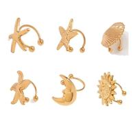 Starfish Shell Ear Cuffs Glod Platd Moon Sun Non Piercing Earring for Women Beach Summer Jewelry, Metal, no gem