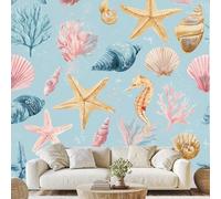 Starfish Shell Seahorse Coral Wallpaper Colorful Marine Life Wall Mural Children Ocean Non-Woven Wall Paper 400x280 cm Peel and Stick Paper for Living Room Bedroom xE157f