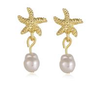 Starfish Shell Stud Earrings for Women Gold Silver Chunky Seashell Drop Dangle Earring Beach Summer Themed Jewelry, Zinc, No Gemstone