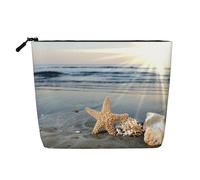Starfish Shell Sunny Beach, Cosmetic Bag Imitation Linen Makeup Bag Portable Travel Toiletry Bag