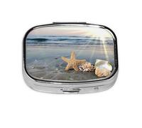 Starfish Shell Sunny Beach,Meta Pill Box 2 Compartment Medicine Case,Portable Organizer,Rectangle Meta Portable Organizer Pill Box 1953 Compartment Medicine Case