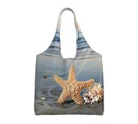 Starfish Shell Sunny Beach,Reusable Tote Bags Grocery Bags Large Capacity Canvas Shopping Shoulder bag