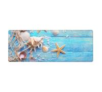 Starfish Shells Net Wooden Background,Mouse Pad Large Desk Pad Computer Keyboard Mouse Mat With Non Slip Rubber Base 30 x 80 cm
