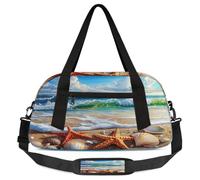 Starfish Shells Seashells Pattern Kids Travel Duffle Bag Weekender Overnight Bag for Boy Girls Carry On Travel Bag Workout Duffel Bag