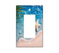 Starfish Single Rocker Light Switch Cover, Coastal Tropical Ocean Waves Summer Blue Plastic Standard Size Decorative Wall Plates for Living Room Bedroom Home Office Decor