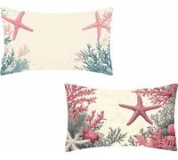 Starfish Throw Pillow Cases 2 Pack, Coral Waterproof Cushions Covers 16 x 24in, Pillow Cases with Double-Sided Printing and Invisible Zipper for Sofa Bed Bench Home Decor Gifts for Women JBZT-0171