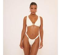 Starfish Trim Detail Triangle Bikini Set In Cream Textured Crochet Look, Women's Size UK 6