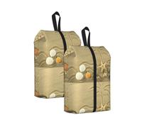 Starfish with Palm Trees Print Waterproof Shoe Bag Travel Bag with Carry Strap Storage Bag Versatile Cosmetic Bag-2pcs