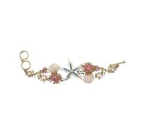 Starfishes Shell Pearls Bracelet Adjustable Chain Necklace Beach Vacation Jewelry Pendant Necklace for Various Occasion, 6.89inch(17.5cm), Metal
