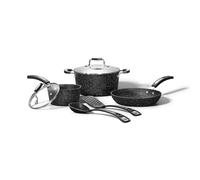 Starfrit The Rock 7PC Non-Stick Cookware Set - Durable Forged Aluminum - Oven Safe - PFOA Free - Easy to Clean - Black