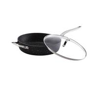 Starfrit The Rock Classic 11" (28cm) Non-Stick Deep Fry Pan with Helper Handle and Glass lid - Durable Forged Aluminum - Oven Safe - PFOA Free - Easy to Clean