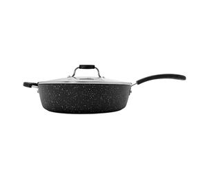 Starfrit The Rock Terra 30cm (12'') Ceramic Non-Stick Deep Fry Pan with Lid - Thick Aluminum Base - PFOA Free - Easy to Clean - Black Marble
