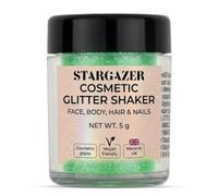 Stargazer Chunky Glitter Shaker, UV Green. Cosmetic glitter for use on the eyes, lips, face, body, hair and nails.