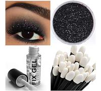Stargazer Glitter Eyeshadow Fixing Gel + Glitter Eye Shadow + Wand Makeup for Eyes Face Body (Glitter Black)