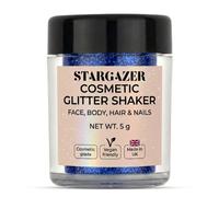 Stargazer Glitter Shaker, Royal Blue. Cosmetic glitter powder for use on the eyes, lips, face, body, hair and nails.